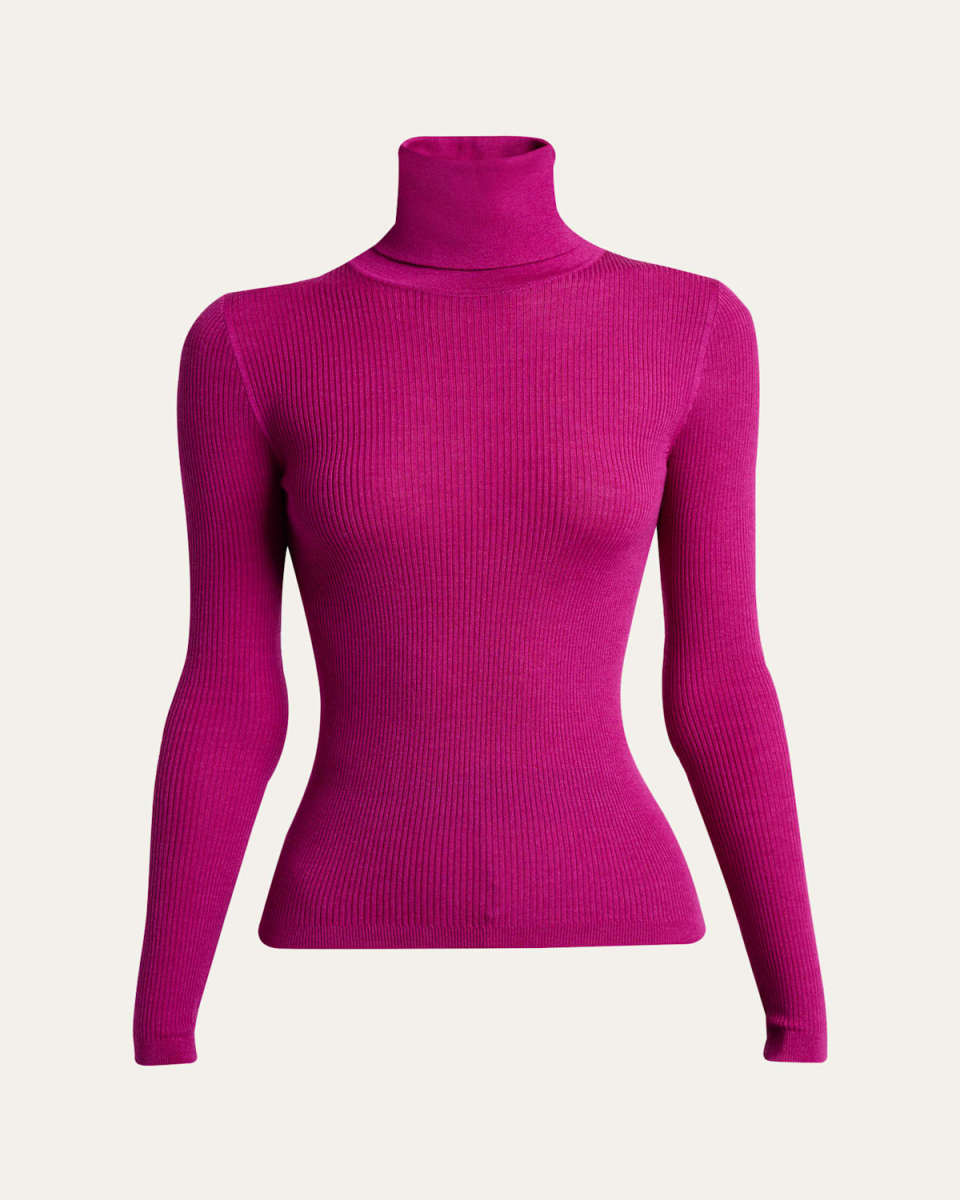 Cashmere-Wool Ribbed Turtleneck Sweater